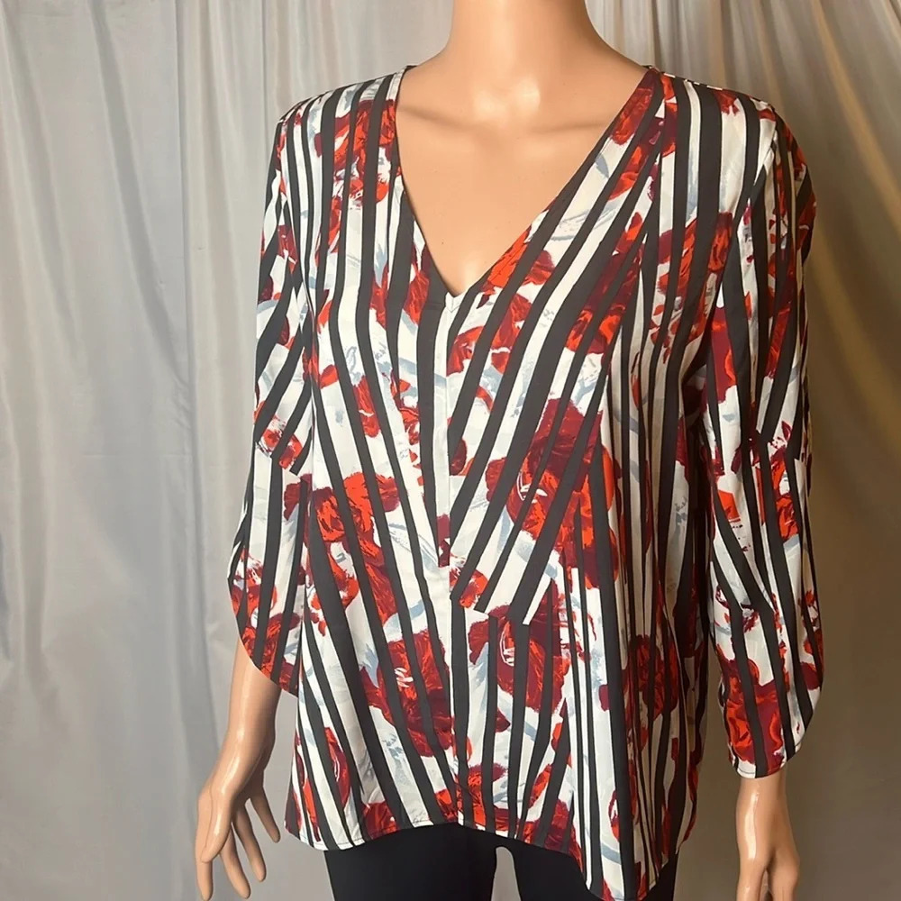 Valette Blouse Rose Butterfly Sleeve Stripped Business Casual Lightweight Size M